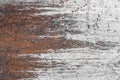 White paint abstract pattern on the surface of an old rusty metallic texture steel background rust brown Royalty Free Stock Photo