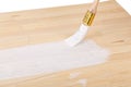 White paint with a brush painting a wooden background with texture Royalty Free Stock Photo