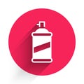 White Paint spray can icon isolated with long shadow background. Red circle button. Vector Royalty Free Stock Photo