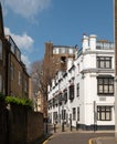 White painted residential building at Canning Place, Queen`s Gate, Kensington, London UK.