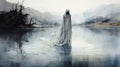Ethereal Ghost In White Robe: Realistic Fantasy Artwork
