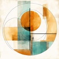 Abstract Vintage Graphic Design: Orange And Blue Circle With Kinetic Lines