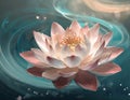 White and pale pink lotus flower with a swirl graphic background