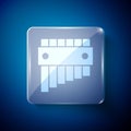 White Pan flute icon isolated on blue background. Traditional peruvian musical instrument. Folk instrument from Peru Royalty Free Stock Photo