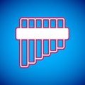 White Pan flute icon isolated on blue background. Traditional peruvian musical instrument. Folk instrument from Peru Royalty Free Stock Photo