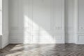 White Panelled Room with Chevron Wood Floor Royalty Free Stock Photo