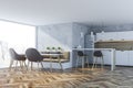White panoramic kitchen corner with bar Royalty Free Stock Photo
