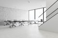 White panoramic open space office with stairs Royalty Free Stock Photo