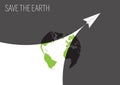 White paper airplane flying with smoke turning black earth to green earth, environmental concept