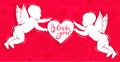 White paper angels with heart - I love you on red background Royalty Free Stock Photo