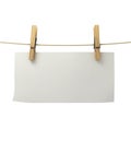 White paper attached to a rope clothespin Royalty Free Stock Photo
