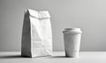 White paper bag and coffee cup mockup Royalty Free Stock Photo