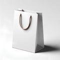 White Paper Bag Mockup with brown rope handle on a white background. Blank Paper Shopping Bag on a white background surface Royalty Free Stock Photo