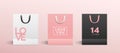 White paper bag, Pink paper bag, Black paper bag, with colorful cloth handle collections valentine`s concept design, template back