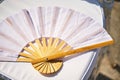 White paper bamboo wood folding fan Chinese style souvenir for wedding Royalty Free Stock Photo