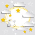 White paper banner with stars, clouds and owl Royalty Free Stock Photo