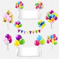 White Paper Banners Set With Color Balloon Set Transparent Background