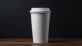 White paper biodegradable disposable cup with lid for hot drinks. Tea or coffee to take away. Copy space mockup for logo Royalty Free Stock Photo