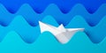 White paper boat in between blue waves background, problem solving or way finding business concept Royalty Free Stock Photo