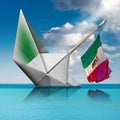 Paper boat with Italian flag is sinking into the sea - Fragility concept Royalty Free Stock Photo