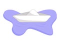 White paper boat sailing in puddle. White ship floating in blue water. Flat vector illustration