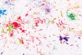 White paper covered in colored pencils sharpening leftovers Royalty Free Stock Photo