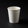 White paper cup on a dark black background. The cup is cylindrical with a slight taper Royalty Free Stock Photo