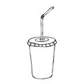 White Paper Cup with Lid and Straw, Glass for Beverage Takeaway. Vector Illustration Isolated On a White Background Royalty Free Stock Photo