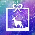 White Paper cut deer. Merry Christmas Greeting card. Origami winter season. Happy New Year. Garland and box frame. Dark Royalty Free Stock Photo