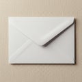 White paper envelope with a triangular flap, positioned on a beige textured surface, Royalty Free Stock Photo