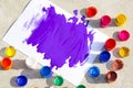 White paper with a large purple splashes, gouache paint Royalty Free Stock Photo