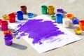 White paper with a large purple splashes, gouache paint Royalty Free Stock Photo