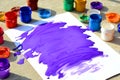 White paper with a large purple splashes, gouache paint Royalty Free Stock Photo