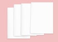 White paper mock-ups isolated on pink background, Blank portrait paper A4. brochure newspaper magazine, can use poster banners