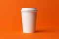 White paper mockup coffee tea plastic take go away cup on orange background