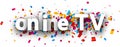 White online TV sign over confetti background Royalty Free Stock Photo