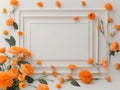 White paper with orange outline for writing messages with orange poppies and leaves. Royalty Free Stock Photo