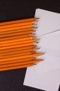 White paper and pencil on wood table Royalty Free Stock Photo