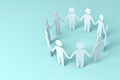 White Paper People Holding Hands In Circle on blue background Royalty Free Stock Photo