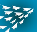 white paper planes flying on a pattern formation Royalty Free Stock Photo