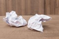 White paper sheet, paper Crumpled paper ball, on wooden floor