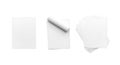 White paper sheets in three different arrangements isolated on a transparent background blank stack Royalty Free Stock Photo