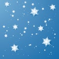 White paper snowflakes. Christmas and New Year decoration. Vector illustration isolated on blue background Royalty Free Stock Photo