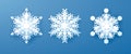 White Paper Snowflakes Set. New Year and Christmas decoration. Vector illustration isolated on bleu background Royalty Free Stock Photo