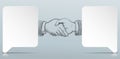 2 White Paper Speech Bubbles Handshake