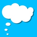 White paper thought bubble on blue background. Cloud speech frame icon. Think balloon silhouette design. Vector illustration Royalty Free Stock Photo