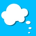 White paper thought bubble on blue background. Cloud speech frame icon. Think balloon silhouette design. Vector illustration Royalty Free Stock Photo