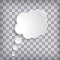 White paper thought bubble on chequered background. Cloud speech frame icon. Think balloon silhouette design. Vector illustration Royalty Free Stock Photo