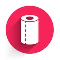 White Paper towel roll icon isolated with long shadow. Red circle button. Vector Royalty Free Stock Photo