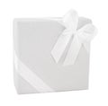 White paper wrap gift box ribbon present christmas birthday wedding isolated Royalty Free Stock Photo